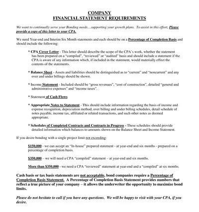 Company Financial Statement Requirements Template