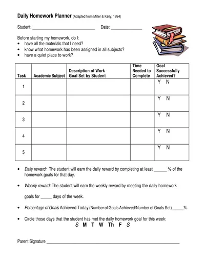 Daily Homework Planner Template