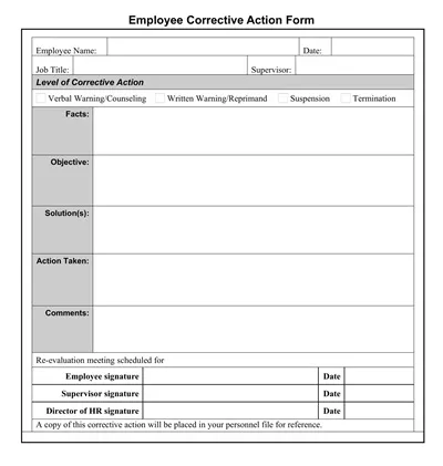 Employee Corrective Action Plan Form Template