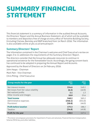 Financial Statement Summary Sample