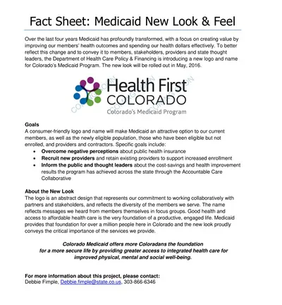 Health First Colorado Fact Sheet Template