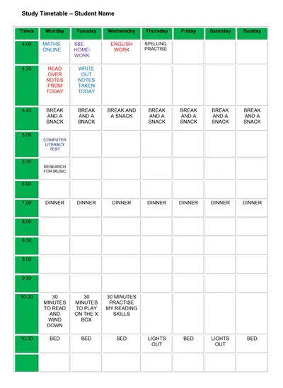 Homework Planner and Study Schedule Template