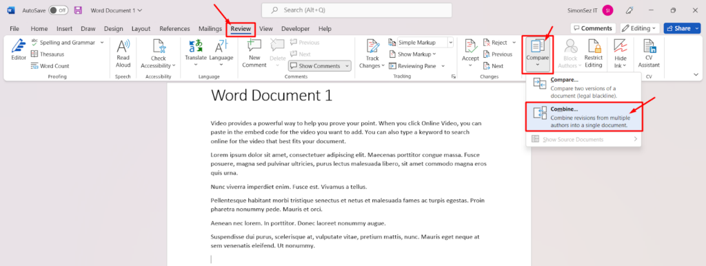 Merge different versions of word files