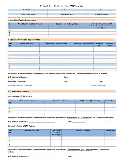 Optional Corrective Action Plan Template PDF