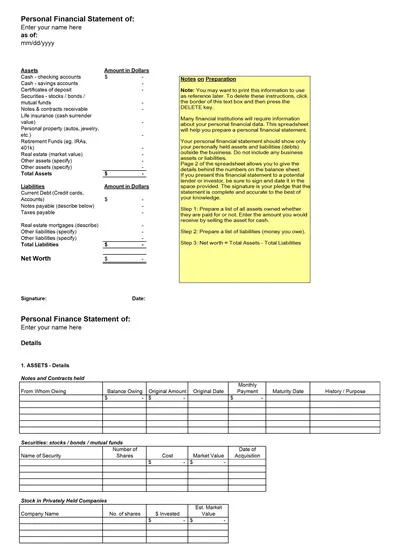 Personal Financial Statement Template Excel