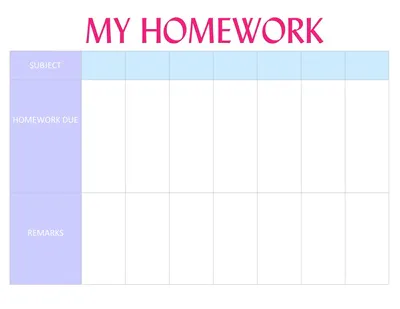 Printable Homework Planner Template