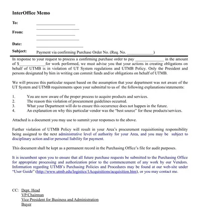 Procurement Interoffice Memo Template