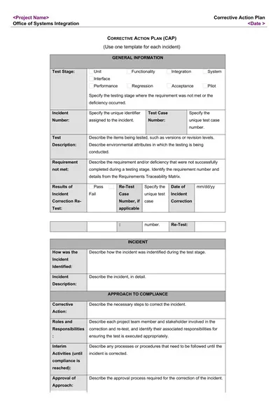 Sample Corrective Action Plan Template