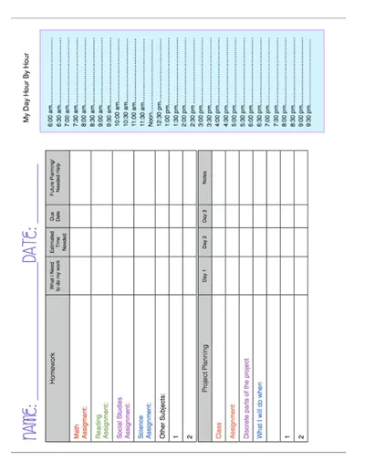 Sample Daily Homework Planner Template