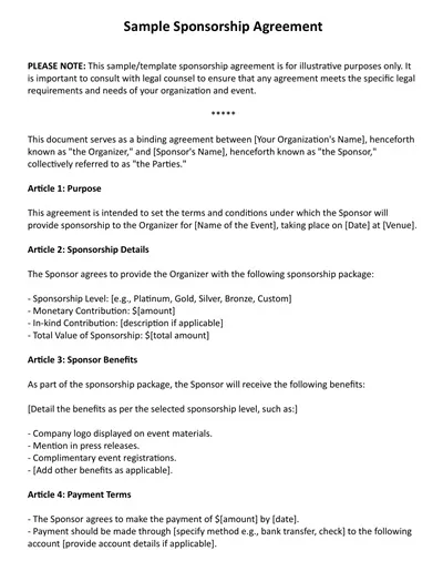 Sample Sponsorship Agreement Template