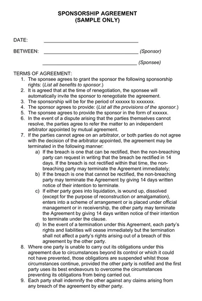 Sport Sponsorship Agreement Template