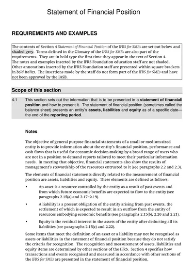 Statement of Financial Position Template