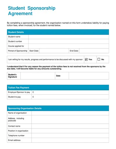 Student Sponsorship Agreement Template