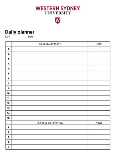 University Daily Planner Template