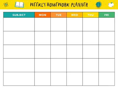 Weekly Homework Planner Template