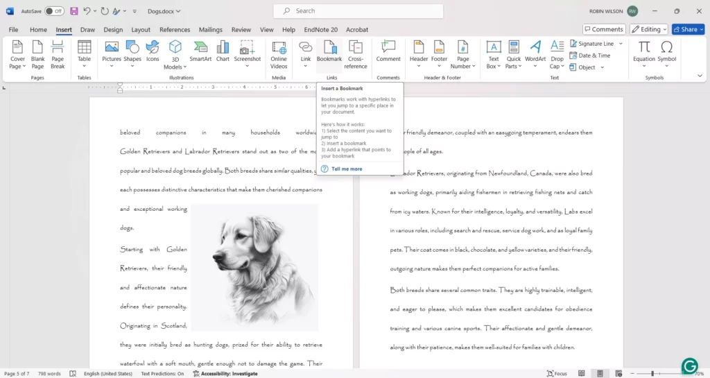 bookmarks in word