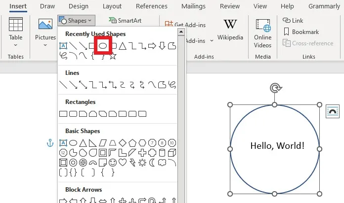 circle in word with shape