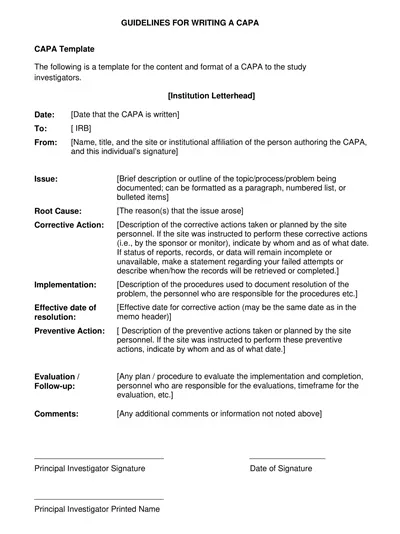 corrective and preventive action plan template