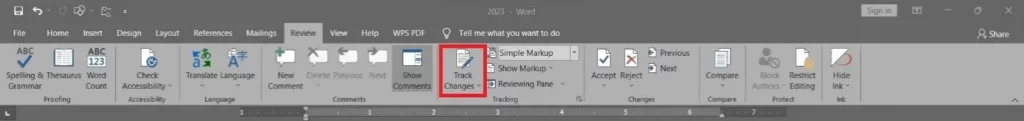 track changes in word