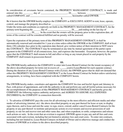 Basic Property Management Contract Template