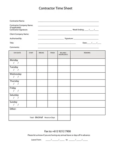 Blank Contractor Timesheet Template