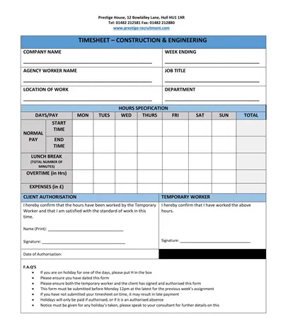 Construction and Enganier Timesheet