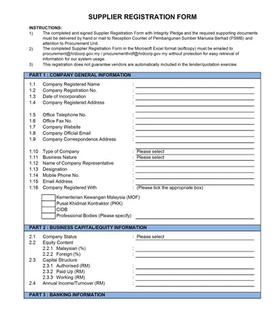 Crop Supplier Registration Form Template