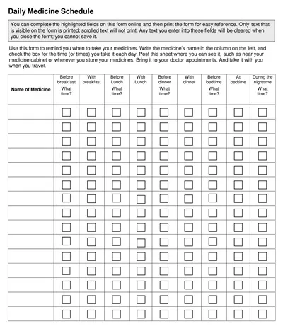 Daily Medication Chart Template