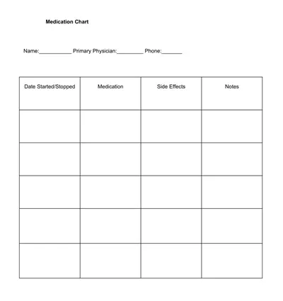 Home Use Medication Chart Template