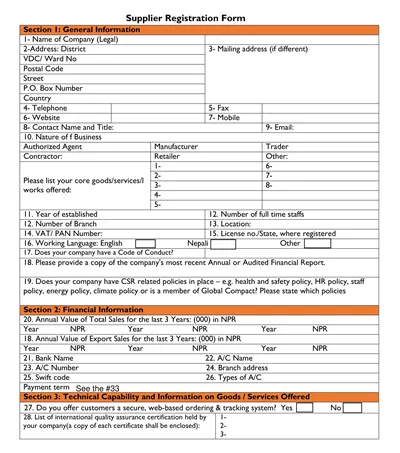 International Supplier Registration Form Template