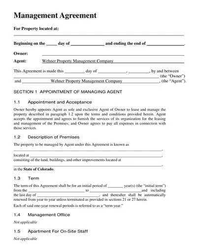 Property Management Agreement Sample