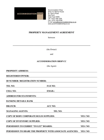 Property Management Agreement Template PDF