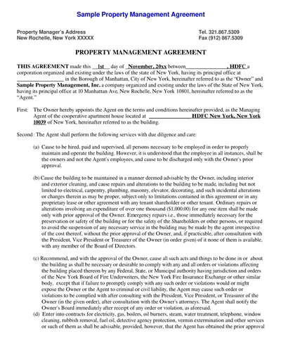 Sample Property Management Agreement Template