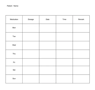 School Weekly Medication Chart Log