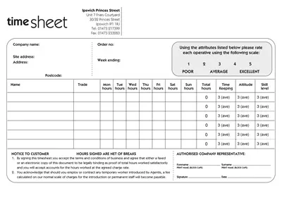 Simple Construction Timesheet Template