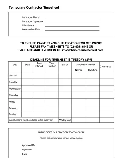 Temporary Contractor Timesheet Template