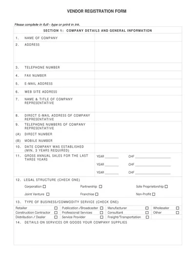 Vendor Supplier Registration Form Template