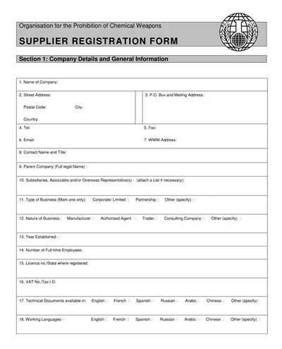 Weapons Supplier Registration Form Template