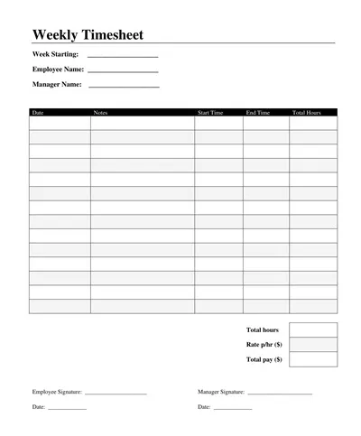 Weekly Construction Timesheet Template