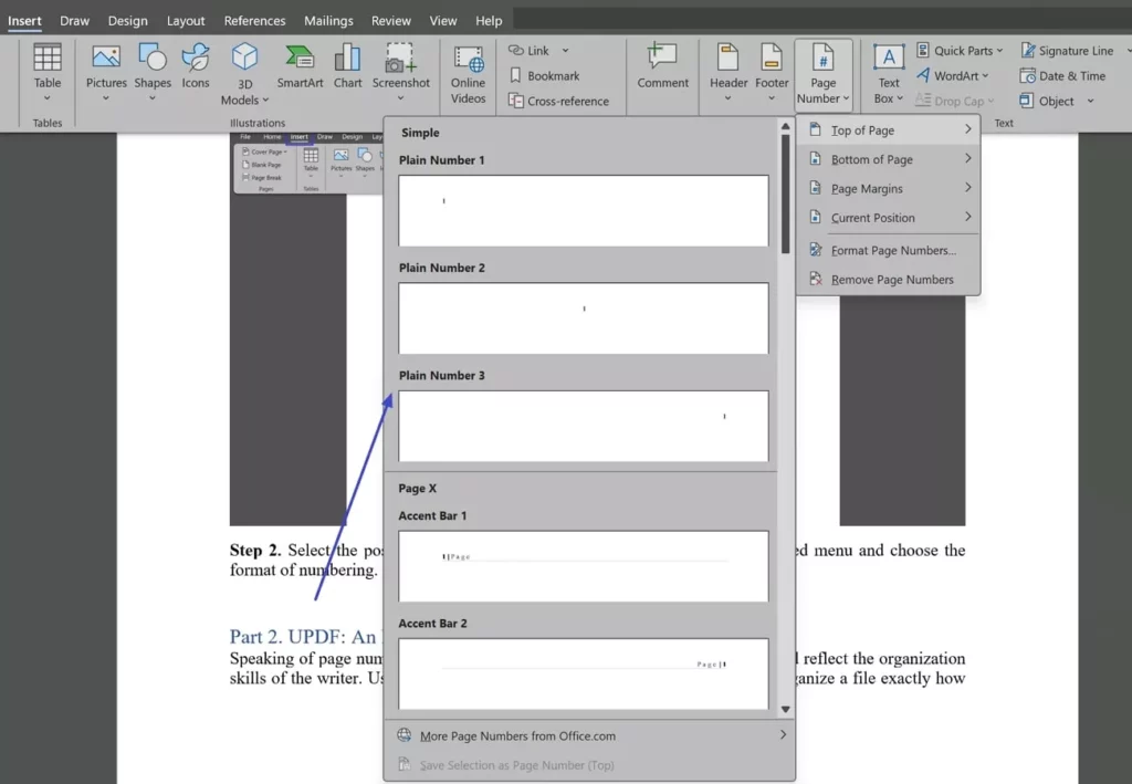 How to insert page number in Word