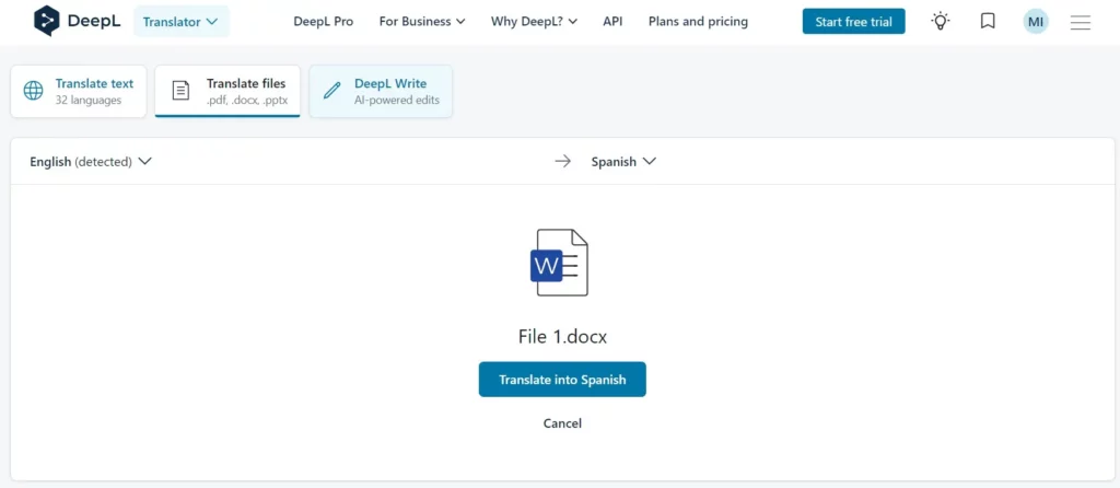 how to translate word document deepl