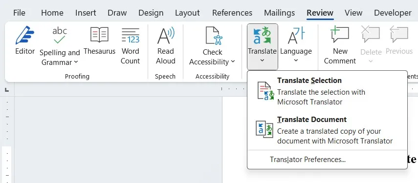 how to translate word document msword