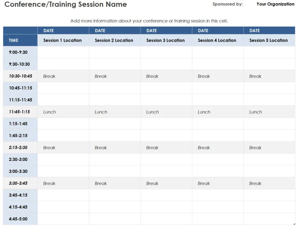 11. 5-day Event Tasks Template Excel