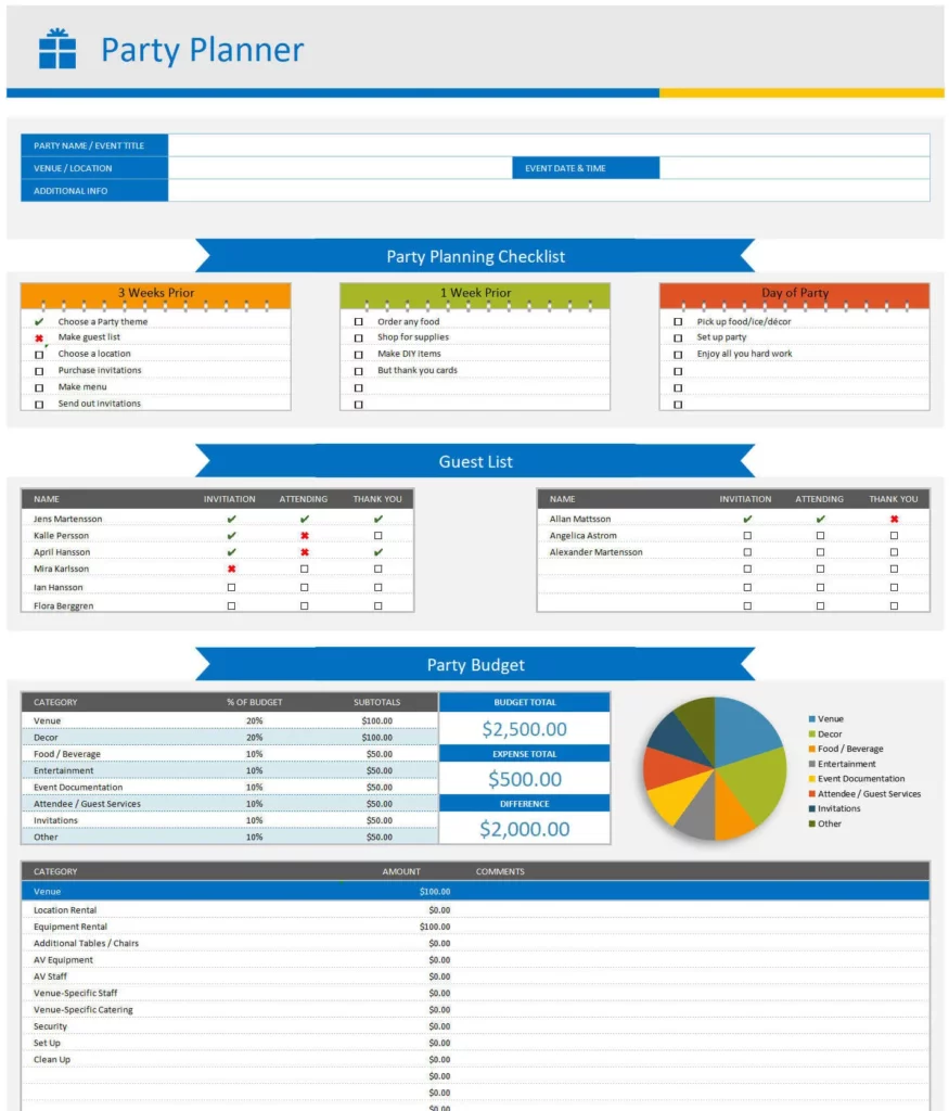 12. Party Task Checklist Tracker Excel Template