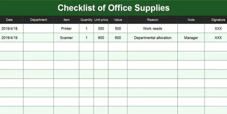 18. Office Supplies Tracking Template