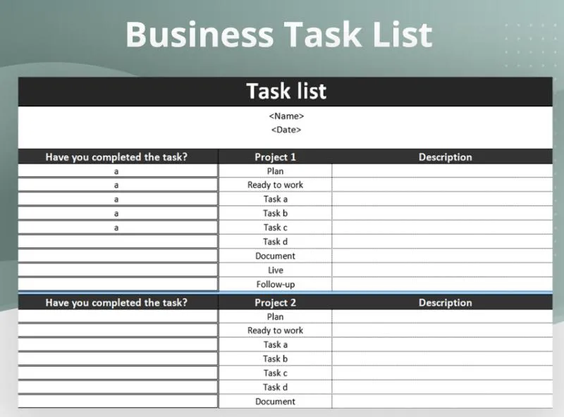 19. Business Task Tracking Excel Template