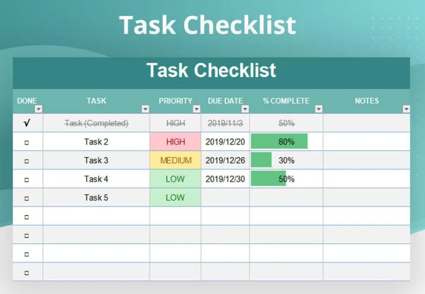 20. Priority Task Checklist Template