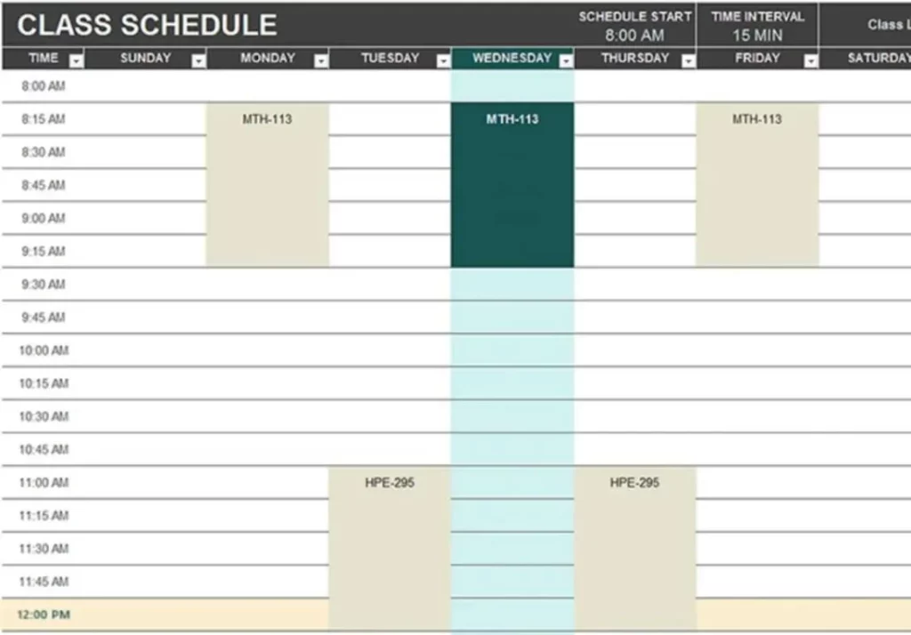 4. Student Class and Activities Template