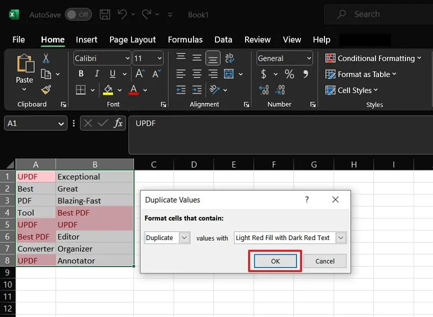 choose duplicate values in excel