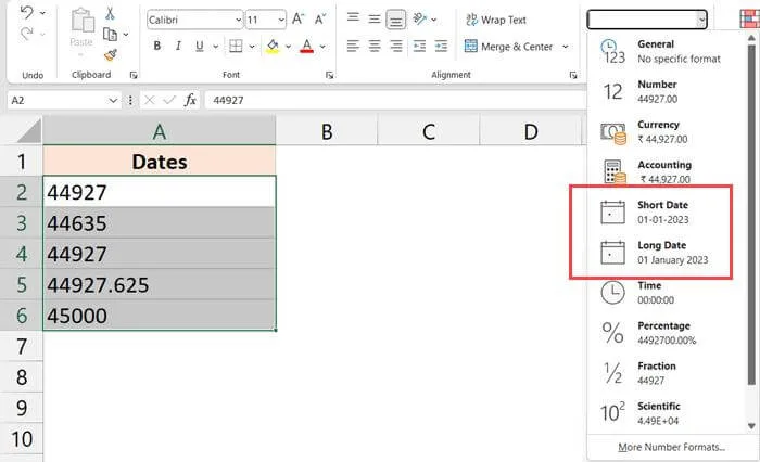 choose short data or long date